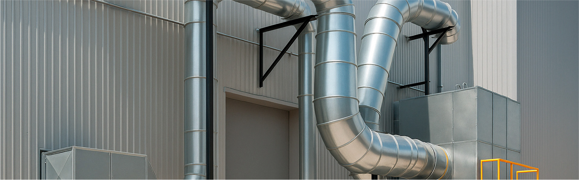 Conductos metálicos de gran tamaño para sistema de climatización en planta industrial