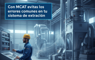 Infografía educativa de MCAT sobre errores comunes al instalar un sistema de extracción de polvo en la industria, con checklist y ductos industriales.
